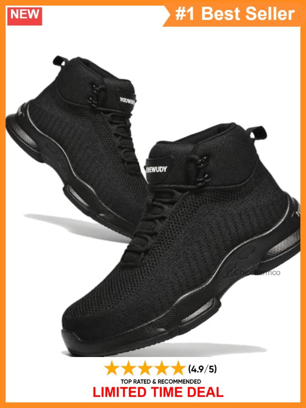 Steel Toe Work Boots Lightweight Comfortable Safety Shoe Lace-Up Ankle